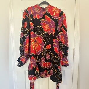 Farm Rio Shiny Chita Floral Print Long Sleeve Dress